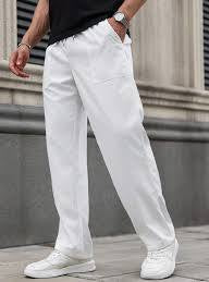 Men'S Cotton Linen Pants Summer Solid Color Breathable Linen Trousers Male Casual Elastic Waist Fitness Pants
