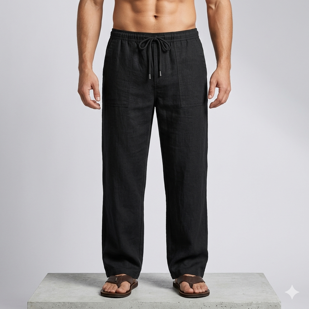 Men'S Cotton Linen Pants Summer Solid Color Breathable Linen Trousers Male Casual Elastic Waist Fitness Pants