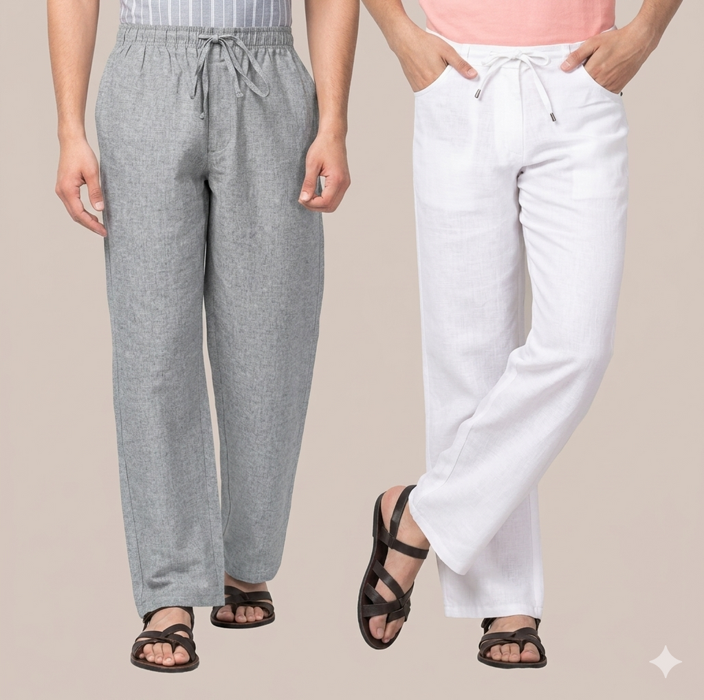 Men'S Cotton Linen Pants Summer Solid Color Breathable Linen Trousers Male Casual Elastic Waist Fitness Pants