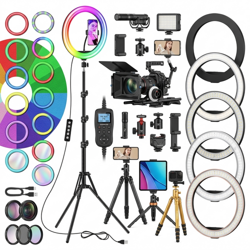 13" RGB Selfie Ring Light W/ Tripod Stand & Phone Holder 26 Modes 10 Brightness Level 120 LED Bulbs Dimmable Selfie Ringlight for Live Stream Makeup Youtube Video Photography Shooting